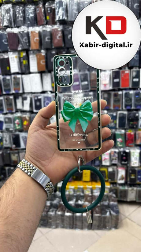 قاب گوشی Galaxy S20 FEسامسونگ طرح ژله ای شفاف پاپیونی النگویی محافظ لنز دار سبز