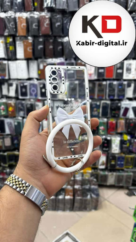 قاب گوشی Galaxy S20 FEسامسونگ طرح ژله ای شفاف پاپیونی النگویی محافظ لنز دار سفید