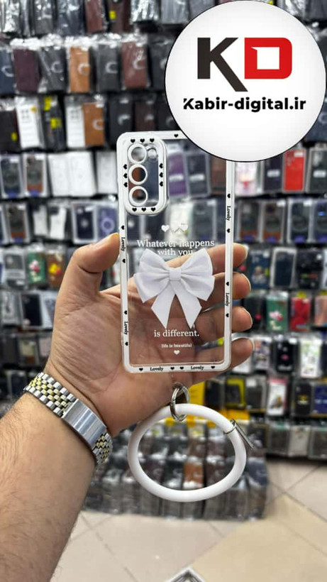 قاب گوشی Galaxy S20 FEسامسونگ طرح ژله ای شفاف پاپیونی النگویی محافظ لنز دار سفید