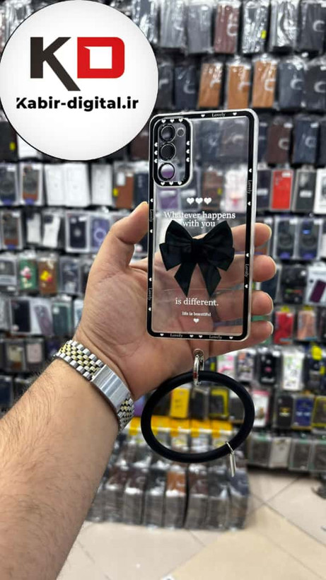 قاب گوشی Galaxy S20 FEسامسونگ طرح ژله ای شفاف پاپیونی النگویی محافظ لنز دار مشکی