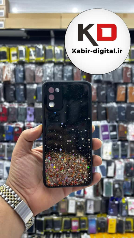 قاب گوشی Galaxy S20 FEسامسونگ رزینی ماربل HARD طرح نگین دار محافظ لنزدار مشکی