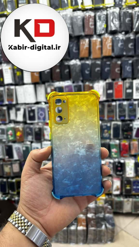 قاب گوشی Galaxy S20 FEسامسونگ طرح دو رنگ ژله ای شفاف ایربگ دار کپسولی محافظ لنز دار
