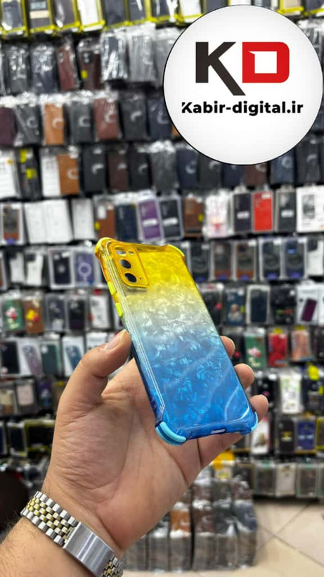قاب گوشی Galaxy S20 FEسامسونگ طرح دو رنگ ژله ای شفاف ایربگ دار کپسولی محافظ لنز دار