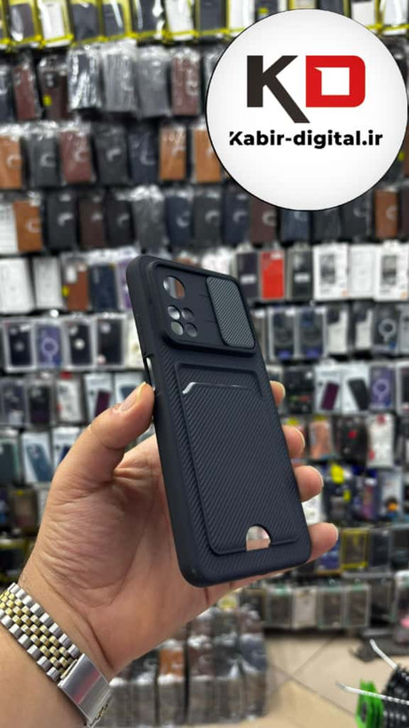 قاب کربنی محافظ لنز کشویی جا کارتی شیائومی مشکی Redmi Note 10T / Note 10T Pro