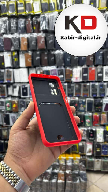 قاب کربنی محافظ لنز کشویی جا کارتی شیائومی قرمز Redmi Note 10T / Note 10T Pro