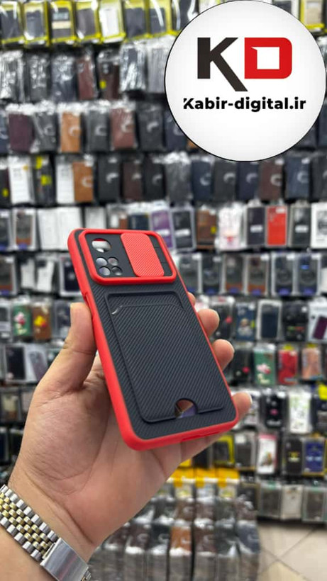 قاب کربنی محافظ لنز کشویی جا کارتی شیائومی قرمز Redmi Note 10T / Note 10T Pro