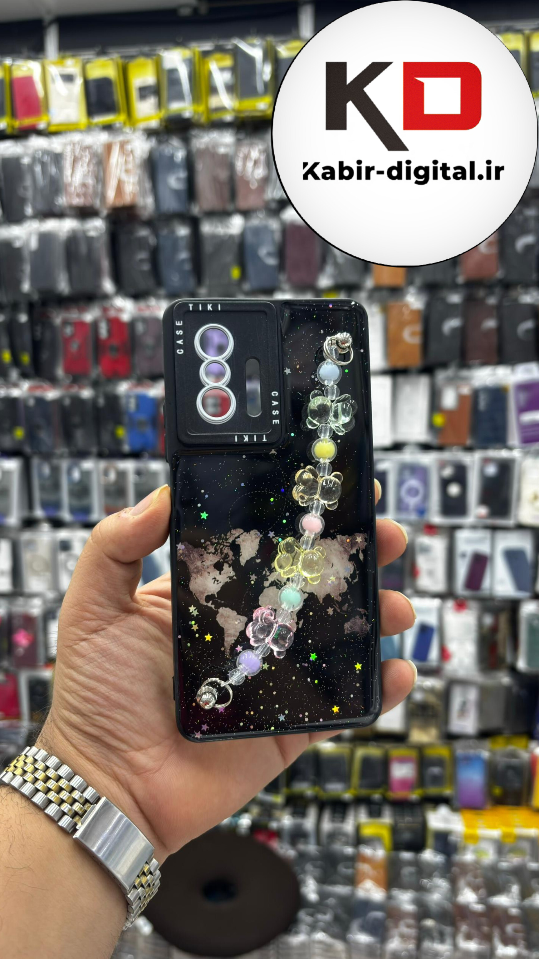 قاب گوشی Xiaomi Mi 11T - Mi 11T Pro شیائومی طرح کهکشانی دستبندی آویزدار زنجیری خرسی برنزی مشکی