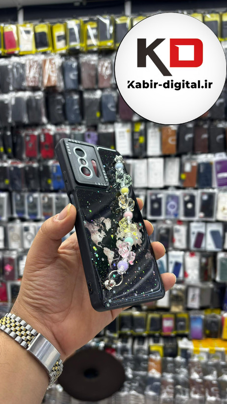 قاب گوشی Xiaomi Mi 11T - Mi 11T Pro شیائومی طرح کهکشانی دستبندی آویزدار زنجیری خرسی برنزی مشکی