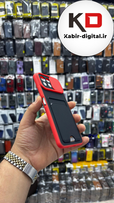 قاب کربنی محافظ لنز کشویی جا کارتی شیائومی قرمز MI 11 Lite