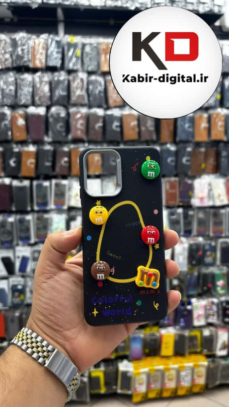 قاب گوشی Galaxy A12/M12 سامسونگ سیلیکونی Leather Case طرح عروسکی برجسته سه بعدی فانتزی لنز کرومی مشکی