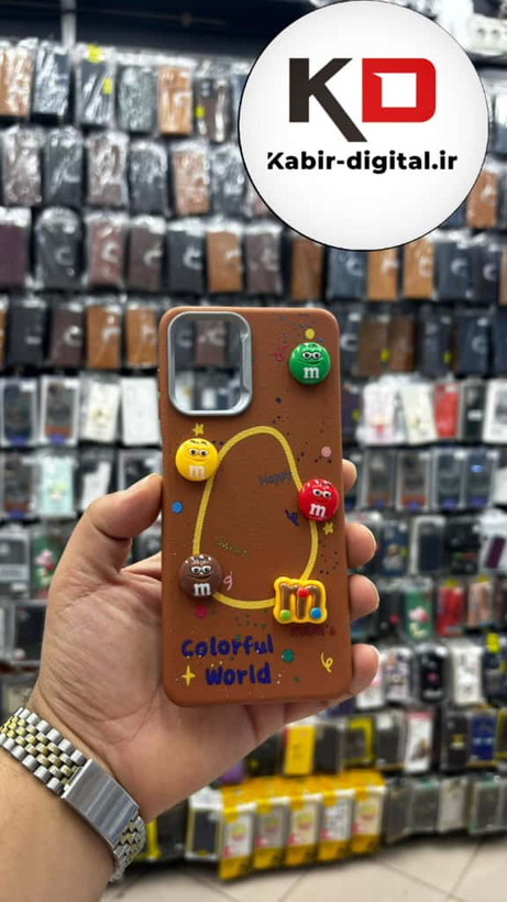 قاب گوشی Galaxy A12/M12 سامسونگ سیلیکونی Leather Case طرح عروسکی برجسته سه بعدی فانتزی لنز کرومی قهوه ایی