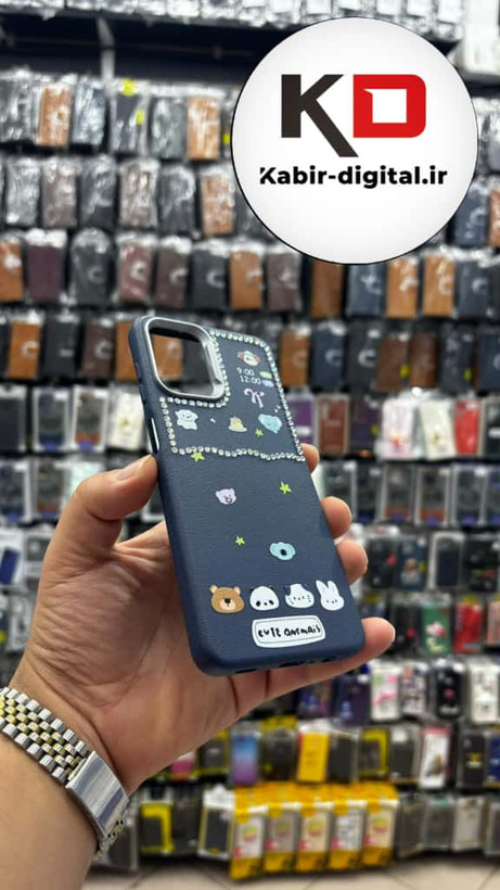 قاب گوشی Galaxy A12/M12 سامسونگ لدر دیزاین SOFT Lether Design فانتزی سیلیکونی طرح چرمی نگین دار کیوت سرمه ایی