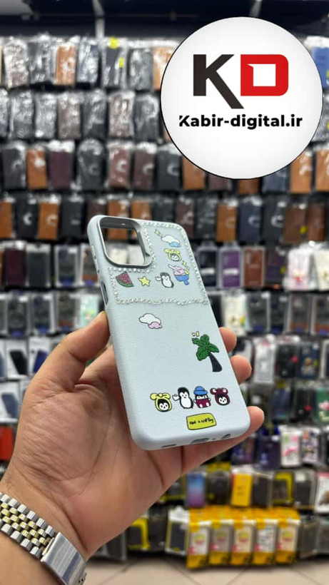 قاب گوشی Galaxy A12/M12 سامسونگ لدر دیزاین SOFT Lether Design فانتزی سیلیکونی طرح چرمی نگین دار کیوت آبی کدر