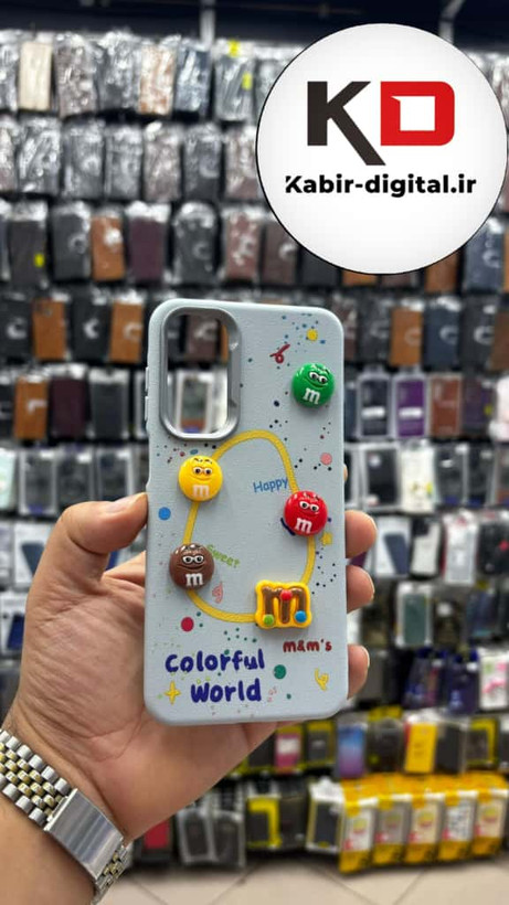 قاب گوشی Galaxy A16 / A26/A17 سامسونگ سیلیکونی Leather Case طرح عروسکی برجسته سه بعدی فانتزی لنز کرومی آبی