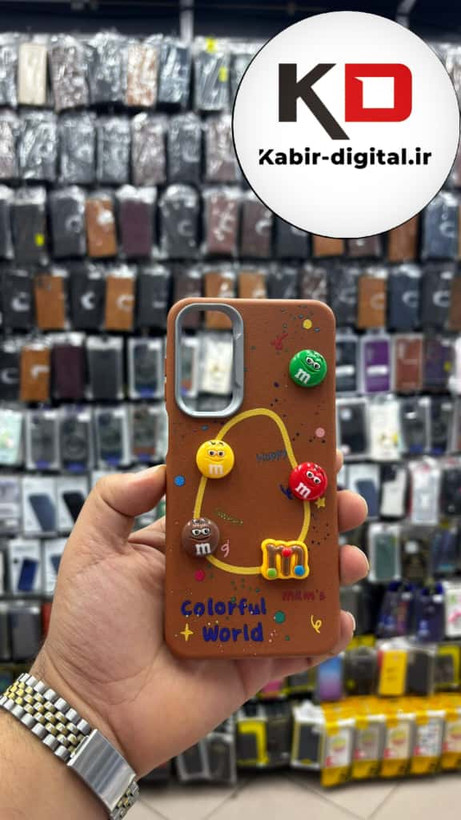 قاب گوشی Galaxy A16 / A26/A17 سامسونگ سیلیکونی Leather Case طرح عروسکی برجسته سه بعدی فانتزی لنز کرومی قهوه ایی