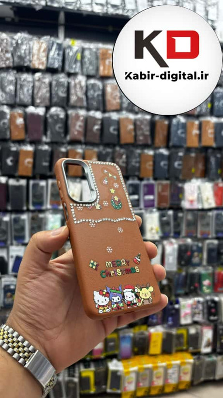 قاب گوشی Galaxy A16 / A26/A17 سامسونگ لدر دیزاین SOFT Lether Design فانتزی سیلیکونی طرح چرمی نگین دار کیوت قهوه ایی