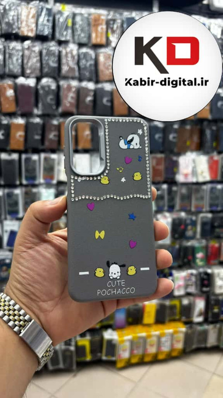 قاب گوشی Galaxy A16 / A26/A17 سامسونگ لدر دیزاین SOFT Lether Design فانتزی سیلیکونی طرح چرمی نگین دار کیوت خاکستری