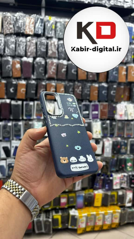 قاب گوشی Galaxy A16 / A26/A17 سامسونگ لدر دیزاین SOFT Lether Design فانتزی سیلیکونی طرح چرمی نگین دار کیوت سرمه ایی