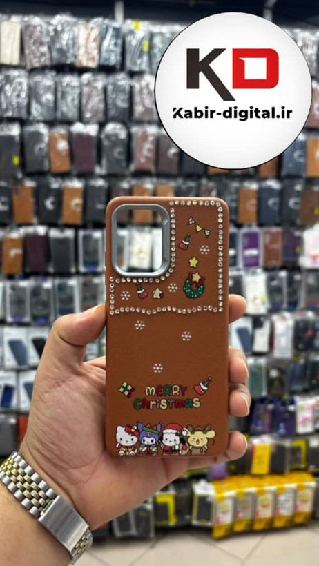 قاب گوشی Galaxy A32 4G سامسونگ لدر دیزاین SOFT Lether Design فانتزی سیلیکونی طرح چرمی نگین دار کیوت قهوه ایی