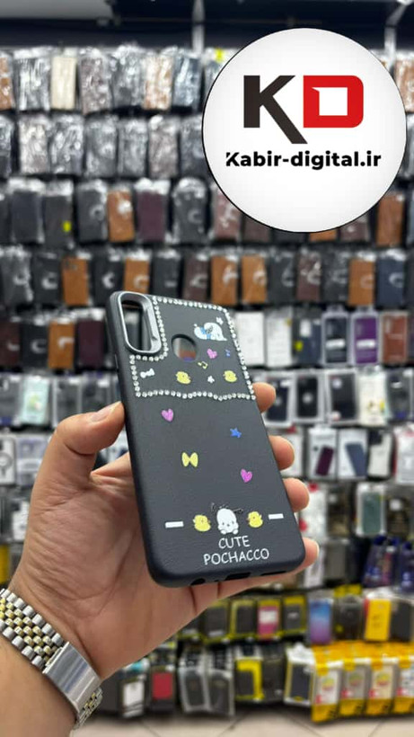 قاب گوشی Galaxy A20s سامسونگ لدر دیزاین SOFT Lether Design فانتزی سیلیکونی طرح چرمی نگین دار کیوت مشکی