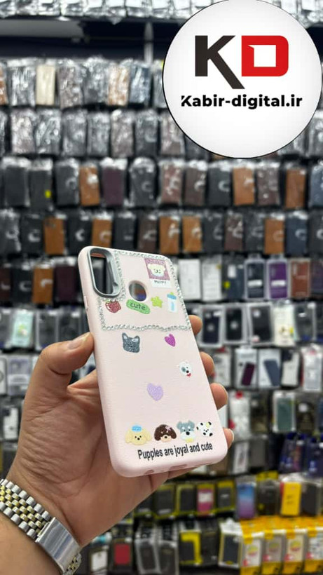 قاب گوشی Galaxy A20s سامسونگ لدر دیزاین SOFT Lether Design فانتزی سیلیکونی طرح چرمی نگین دار کیوت صورتی