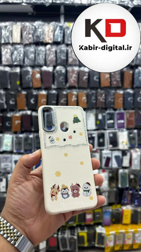 قاب گوشی Galaxy A20s سامسونگ لدر دیزاین SOFT Lether Design فانتزی سیلیکونی طرح چرمی نگین دار کیوت کرمی