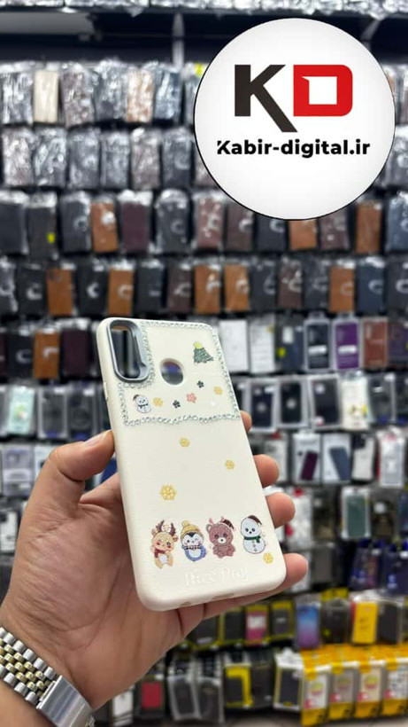 قاب گوشی Galaxy A20s سامسونگ لدر دیزاین SOFT Lether Design فانتزی سیلیکونی طرح چرمی نگین دار کیوت کرمی