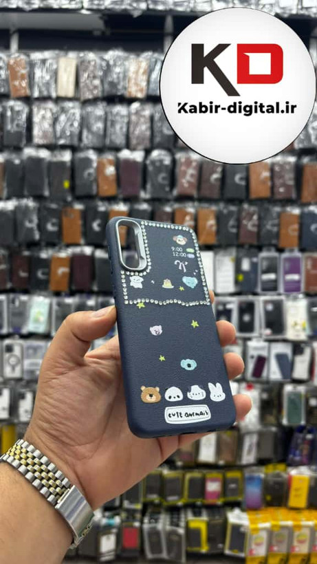 قاب گوشی Galaxy A50/A50s/A30s سامسونگ لدر دیزاین SOFT Lether Design فانتزی سیلیکونی طرح چرمی نگین دار کیوت سرمه ایی