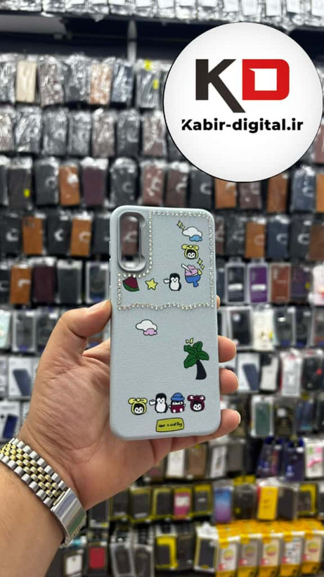 قاب گوشی Galaxy A50/A50s/A30s سامسونگ لدر دیزاین SOFT Lether Design فانتزی سیلیکونی طرح چرمی نگین دار کیوت آبی کدر