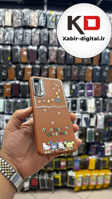 قاب گوشی Galaxy A50/A50s/A30s سامسونگ لدر دیزاین SOFT Lether Design فانتزی سیلیکونی طرح چرمی نگین دار کیوت قهوه ایی