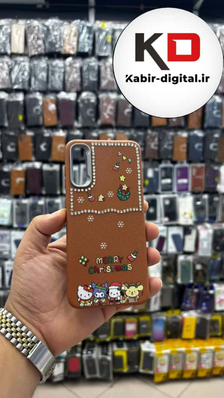 قاب گوشی Galaxy A50/A50s/A30s سامسونگ لدر دیزاین SOFT Lether Design فانتزی سیلیکونی طرح چرمی نگین دار کیوت قهوه ایی