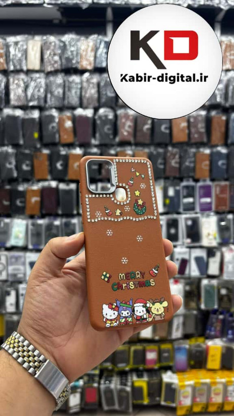 قاب گوشی Galaxy A21s سامسونگ لدر دیزاین SOFT Lether Design فانتزی سیلیکونی طرح چرمی نگین دار کیوت قهوه ایی