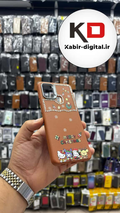 قاب گوشی Galaxy A21s سامسونگ لدر دیزاین SOFT Lether Design فانتزی سیلیکونی طرح چرمی نگین دار کیوت قهوه ایی