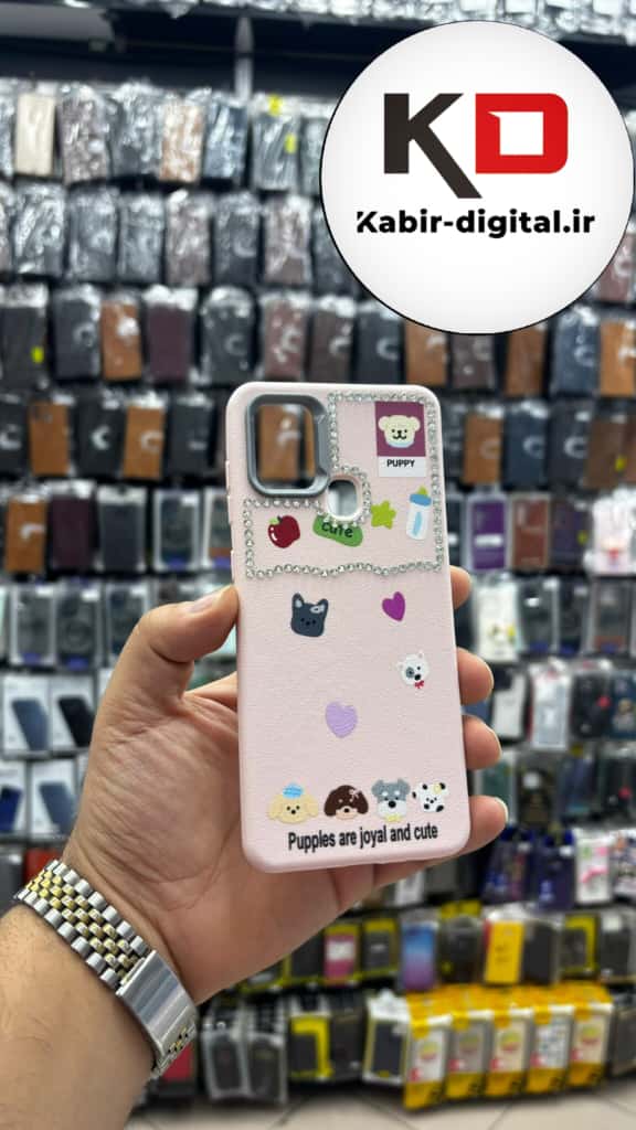 قاب گوشی Galaxy A21s سامسونگ لدر دیزاین SOFT Lether Design فانتزی سیلیکونی طرح چرمی نگین دار کیوت صورتی کدر