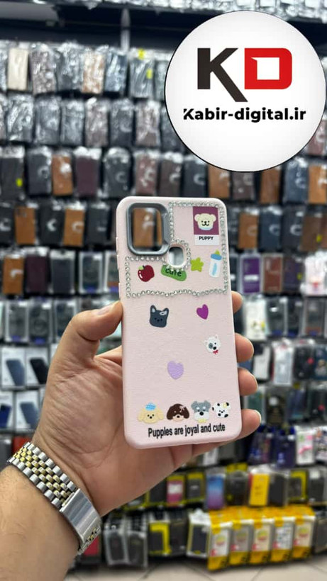 قاب گوشی Galaxy A21s سامسونگ لدر دیزاین SOFT Lether Design فانتزی سیلیکونی طرح چرمی نگین دار کیوت صورتی کدر