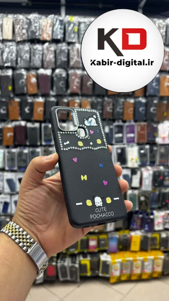 قاب گوشی Galaxy A21s سامسونگ لدر دیزاین SOFT Lether Design فانتزی سیلیکونی طرح چرمی نگین دار کیوت مشکی