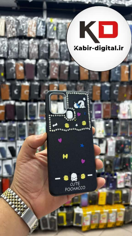 قاب گوشی Galaxy A21s سامسونگ لدر دیزاین SOFT Lether Design فانتزی سیلیکونی طرح چرمی نگین دار کیوت مشکی