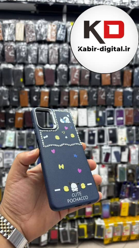 قاب گوشی Galaxy A06 سامسونگ لدر دیزاین SOFT Lether Design فانتزی سیلیکونی طرح چرمی نگین دار کیوت سرمه ایی