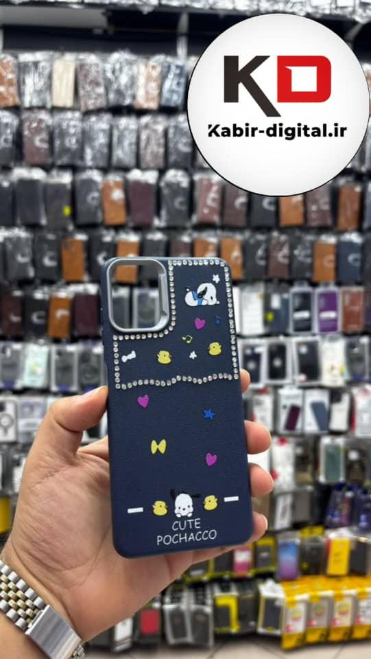 قاب گوشی Galaxy A06 سامسونگ لدر دیزاین SOFT Lether Design فانتزی سیلیکونی طرح چرمی نگین دار کیوت سرمه ایی