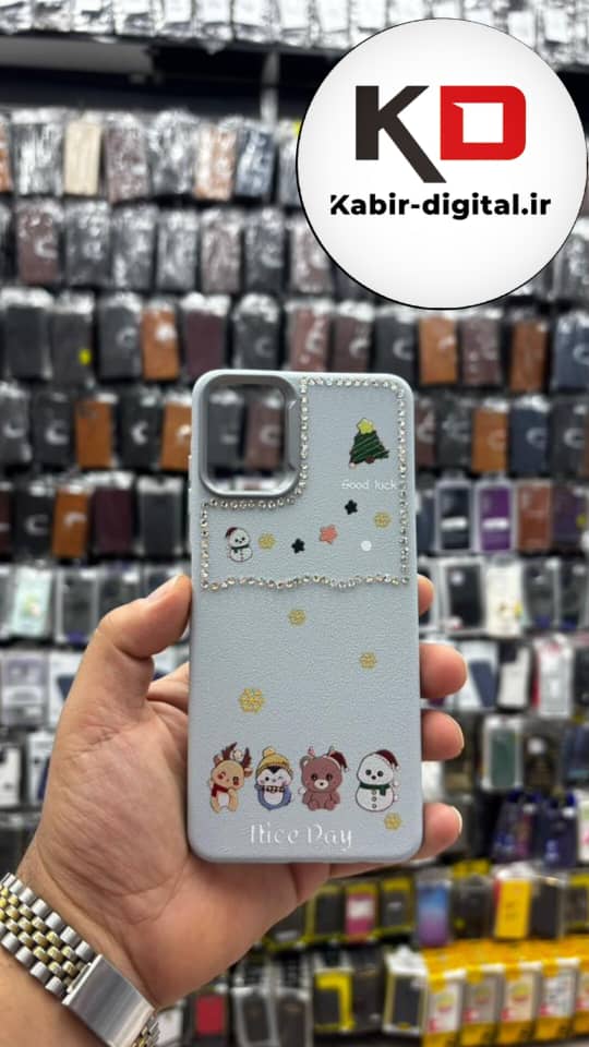 قاب گوشی Galaxy A06 سامسونگ لدر دیزاین SOFT Lether Design فانتزی سیلیکونی طرح چرمی نگین دار کیوت آبی کدر