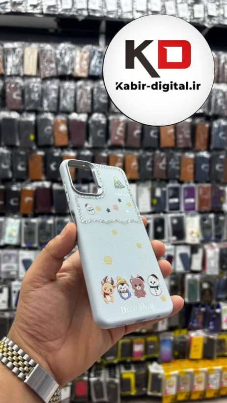 قاب گوشی Galaxy A06 سامسونگ لدر دیزاین SOFT Lether Design فانتزی سیلیکونی طرح چرمی نگین دار کیوت آبی کدر