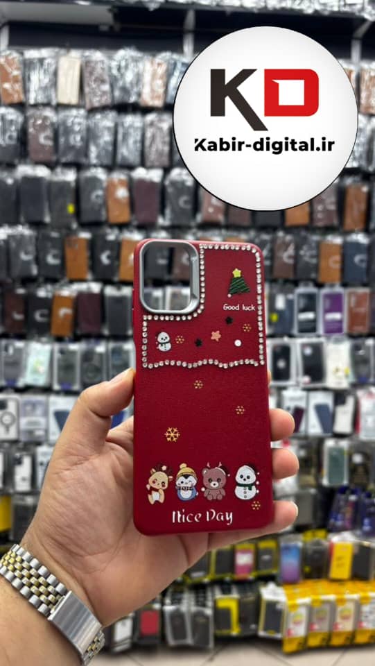 قاب گوشی Galaxy A06 سامسونگ لدر دیزاین SOFT Lether Design فانتزی سیلیکونی طرح چرمی نگین دار کیوت زرشکی