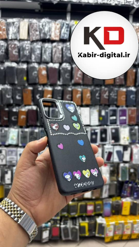 قاب گوشی Galaxy A06 سامسونگ لدر دیزاین SOFT Lether Design فانتزی سیلیکونی طرح چرمی نگین دار کیوت مشکی