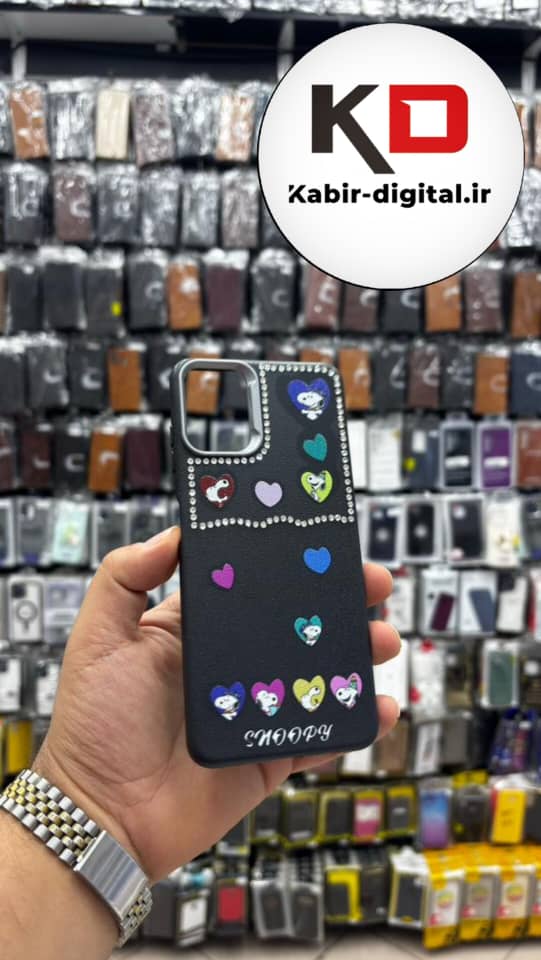 قاب گوشی Galaxy A05 سامسونگ لدر دیزاین SOFT Lether Design فانتزی سیلیکونی طرح چرمی نگین دار کیوت مشکی