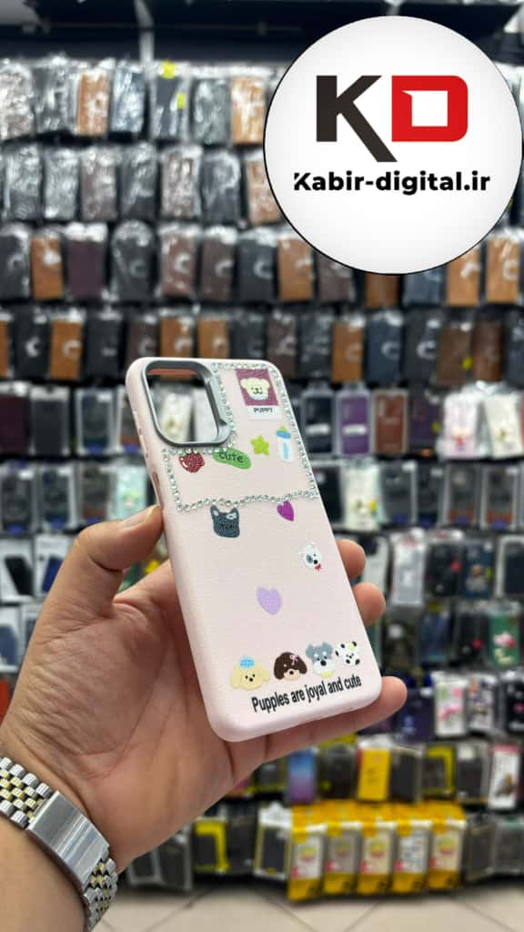 قاب گوشی Galaxy A05 سامسونگ لدر دیزاین SOFT Lether Design فانتزی سیلیکونی طرح چرمی نگین دار کیوت صورتی کم رنگ