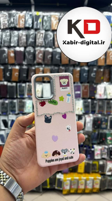 قاب گوشی Galaxy A05 سامسونگ لدر دیزاین SOFT Lether Design فانتزی سیلیکونی طرح چرمی نگین دار کیوت صورتی کم رنگ