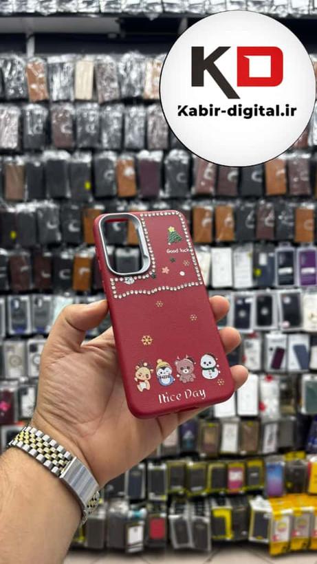 قاب گوشی Galaxy A55/A35 سامسونگ لدر دیزاین SOFT Lether Design فانتزی سیلیکونی طرح چرمی نگین دار کیوت زرشکی