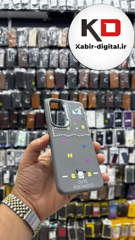 قاب گوشی Galaxy A55/A35 سامسونگ لدر دیزاین SOFT Lether Design فانتزی سیلیکونی طرح چرمی نگین دار کیوت خاکستری