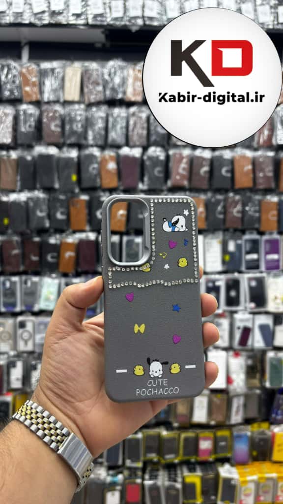 قاب گوشی Galaxy A55/A35 سامسونگ لدر دیزاین SOFT Lether Design فانتزی سیلیکونی طرح چرمی نگین دار کیوت خاکستری