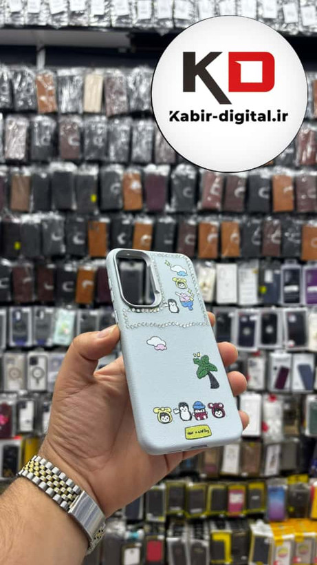 قاب گوشی Galaxy A55/A35 سامسونگ لدر دیزاین SOFT Lether Design فانتزی سیلیکونی طرح چرمی نگین دار کیوت آبی کدر